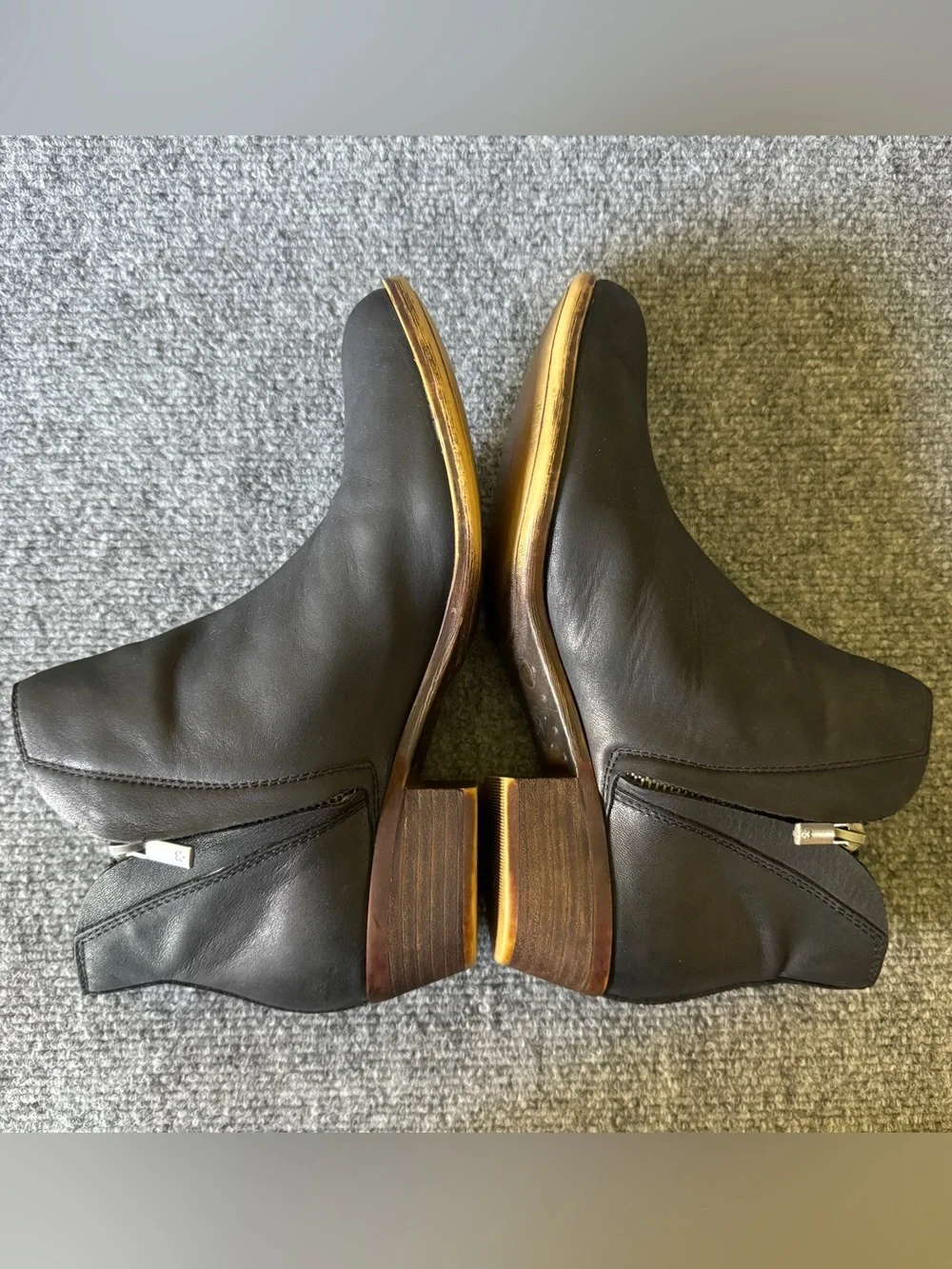 Lucky Brand Brenon Leather Ankle Boots Black Double Zip Booties 9M